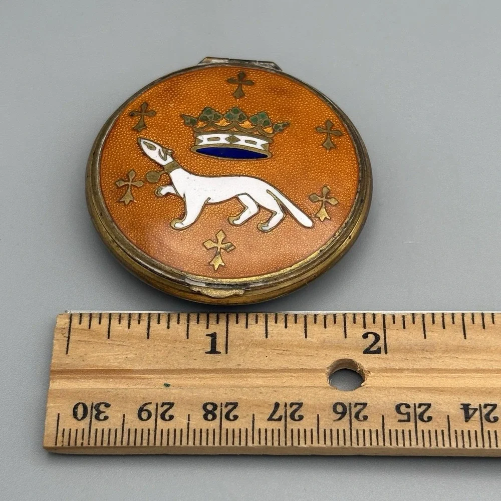 Antique Compact Powder Case French Cloisonné Enamel France Crown Ermine Cross